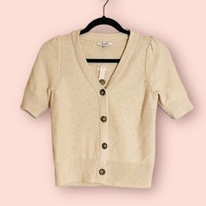 NWT Madewell Button Front Short Sleeve Cropped Cardigan Sz XXS